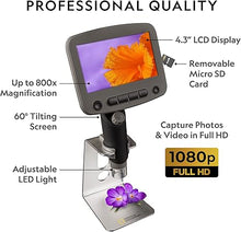 Load image into Gallery viewer, National Geographic Digital Microscope for Kids – 40-Piece Handheld Microscope, Lightweight, Portable, Capture 1080p Photos &amp; Video on Micro SD Card, Tilting 4.3-Inch LCD Screen, 800x Magnification
