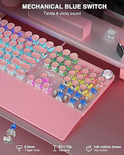 Load image into Gallery viewer, AULA F2088 Typewriter Style Mechanical Gaming Keyboard,Rainbow LED Backlit,Removable Wrist Rest,Media Control Knob,Retro Punk Round Keycaps,USB Wired Computer Keyboard,Pink
