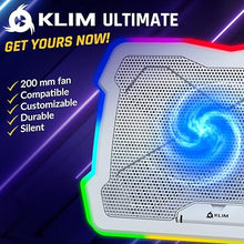 Load image into Gallery viewer, KLIM Ultimate + RGB Laptop Cooling Pad with LED Rim + New 2024 + Gaming Laptop Cooler + USB Powered Fan + Very Stable and Silent Laptop Stand + Compatible up to 17&quot; + PC Mac PS5 PS4 Xbox One - White
