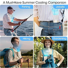 Load image into Gallery viewer, 2024 AI Portable Fan Rechargeable, 4 Speeds 6600RPM Strong Airflow, Personal Waist Fan with up to 25H of Working Time, Hanging Neck Fan, Wearable Belt Fan for Camping, Outdoor, Jobsite - Champagne
