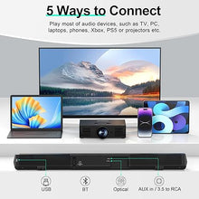 Load image into Gallery viewer, Passau Sound Bar 35 Inch Soundbar for Smart TV Speaker with Bluetooth 5.3 Opt/USB/AUX Connectivity, LED Display, 3 DSP Mode TV Sound Bars for Home Theater Audio PC Gaming Projector
