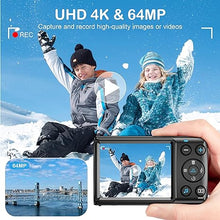 Load image into Gallery viewer, Digital Camera,4K Camera for Photography,64MP MP3 Player Vlogging Camera for YouTube(NO TF Cards),2.8&quot; IPS Screen,Auto Focus,18X Zoom,Point and Shoot Digital Cameras for Kids-Black
