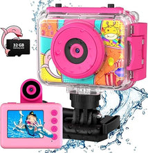 Load image into Gallery viewer, Kids Camera, Waterproof Kids Digital Camera, Children Selfie Camera with 180°Flip Len, 20MP 1080P Sports Action Toy Underwater Camera for Pool Helmet, Birthday Gifts for Boys Girls Age 3-12
