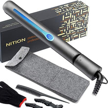 Load image into Gallery viewer, NITION Ceramic Tourmaline Flat Irons for Hair LCD Hair Straightener MCH Fast Straightening for Healthy Styling. 6 Temperature Levels 265-450°F Adjustable for All Hair. Travel Pouch Bag Included. Black
