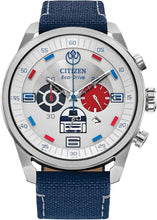 Load image into Gallery viewer, Citizen Men's Eco-Drive Star Wars R2-D2 Chronograph Stainless Steel Watch with Cordura Strap, Silver Dial (Model: CA4219-03W)

