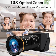 Load image into Gallery viewer, MMlove 4K HDMI USB Camera 30FPS Webcam 10X Variable Focus 5-50mm Zoom Lens H.265 2X Digital Zoom PC Streaming Close up Zoom in and Out Web Camera for Conference Classes
