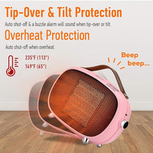 Load image into Gallery viewer, Mini Electric Ceramic Space Heater 800W/400W, Small, PTC with Tip-Over and Overheat Protection, 3 Operating Modes for Office, Bedroom and Under Desk (PINK)
