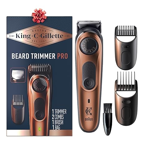 King C. Gillette Beard Trimmer PRO, 40 Length Settings, Cordless Design, Holiday Gifts for Men, 1 Trimmer, 1 Brush, 2 Combs, 1 Charger and 1 Zip Pouch