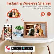 Load image into Gallery viewer, Frameo 10.1" Digital Picture Frame with 32GB Memory WiFi Electronic Photo Frame Wood 1280 x 800 IPS Touch Screen Auto-Rotate Slideshow Wall Mountable Share Photos/Video Remotely Anywhere
