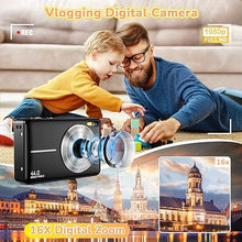 Load image into Gallery viewer, Digital Camera, 2024 Upgraded 1080P 44MP Digital Cameras for Kids, Digital Point and Shoot Camera with 16X Zoom, 32GB SD Card, Time Stamp, Compact Small Travel Camera for Boys Girls Teens, Black
