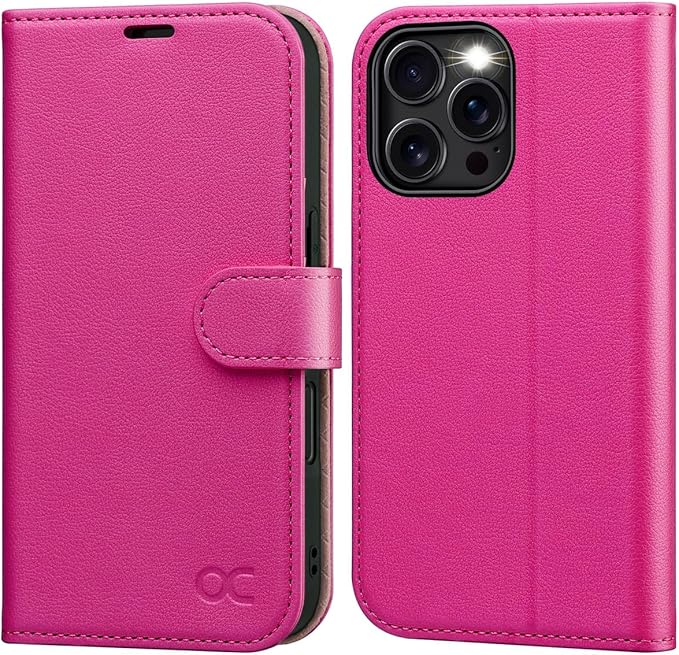 OCASE Compatible with iPhone 16 Pro Wallet Case, PU Leather Flip Folio Case with Card Holders RFID Blocking Kickstand [Shockproof TPU Inner Shell] Phone Cover 6.3 Inch 2024, Rose