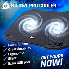 Load image into Gallery viewer, KLIM Pro Laptop Cooling Pad - NEW 2024 - Powerful Rapid Action Laptop Cooler - Sturdy Laptop Stand with Fan - Ventilador para laptop - Portable and Quiet - 2 USB Ports - PC Mac - 10-15.6&quot; -Black/White
