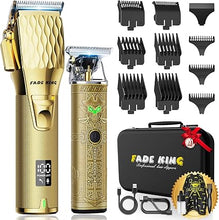Load image into Gallery viewer, FADEKING® Professional Hair Clippers for Men - Cordless Hair Clippers, LCD Display Barber Clippers for Hair Cutting &amp; Mens Grooming with Travel Case (Gold+Bronze)
