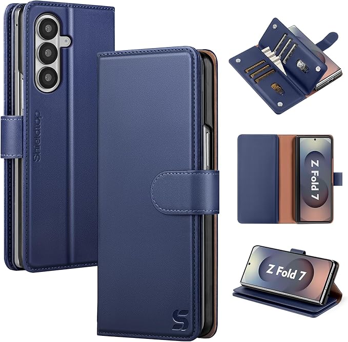 Compatible with Samsung Galaxy Z Fold7 Wallet Case with Card Holder,Fold 7 5G Phone Case Women Man RFID Blocking PU Leather Flip Protective Cover Credit Card Holder Slots,Dark Blue
