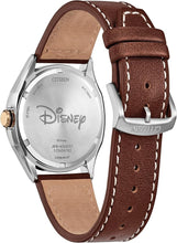 Load image into Gallery viewer, Citizen Men&#39;s Eco-Drive Disney Mickey Mouse Explorer Stainless Steel Case Watch, Brown Leather Strap, 3 Hand, (Model: AW1149-06W)
