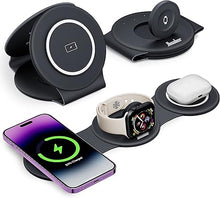Load image into Gallery viewer, 3 in 1 Charging Station for Apple Multiple Devices, Foldable Travel Wireless Charger 18W for iPhone 16 15 14 13 Pro Max Plus &amp;Apple Watch Series/Airpods
