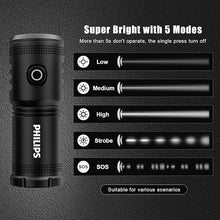 Load image into Gallery viewer, PHILIPS EDC Flashlight with Magnetic Base,LED Mini Pocket Rechargeable Flashlight with 2500 High Lumens,5 Modes,Tactical Bright Flash Light for Camping Essentials,Outdoor Hiking and Home Emergency
