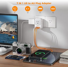 Load image into Gallery viewer, TESSAN Australia New Zealand Power Adapter USB C, Australia Power Plug Adapter with 4 Electrical Outlets 3 USB Ports (2 USB C), Power Adapter for US to Australian Argentina Fiji China Cook Islands
