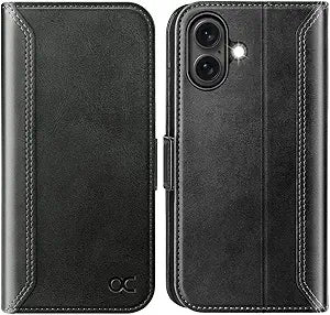 OCASE Compatible with iPhone 16 Wallet Case, PU Leather Flip Folio Case with Card Holders RFID Blocking Kickstand [Shockproof TPU Inner Shell] Phone Cover 6.1 Inch 2024, Retro Graphite