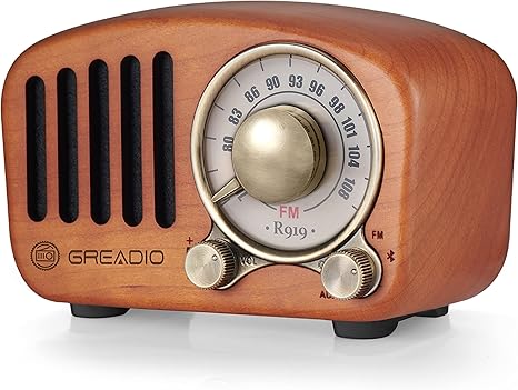 Vintage Radio Retro Bluetooth Speaker- Greadio Cherry Wooden FM Radio with Old Fashioned Classic Style, Strong Bass Enhancement, Loud Volume, Bluetooth 5.0 Wireless Connection, TF Card & MP3 Player