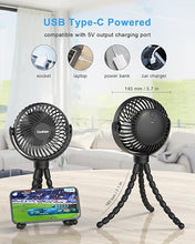 Load image into Gallery viewer, Stroller Fan Battery Operated Portable Fan USB Rechargeable Small Fan with Flexible Tripod Cooling Fan Clip on for Baby Stroller Car Seat Bike Golf Cart Beach Trip Outdoor, 3 Speeds Wind, Black
