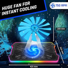 Load image into Gallery viewer, KLIM Ultimate - RGB Laptop Cooling Pad with LED Rim - New 2024 - Gaming Laptop Cooler - USB Powered Fan - Very Stable and Silent Laptop Stand - Compatible up to 17&quot; - PC Mac PS5 PS4 Xbox One
