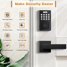 Load image into Gallery viewer, Probrico Smart Keyless Entry Door Lock with Handle,Front Door Lock Set with Fingerprint Deadbolt Lock,Electronic Keypad Deadbolt with Door Handle Lever,App Control,Auto Lock,Black
