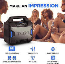 Load image into Gallery viewer, ION Tailgater Boom - Outdoor Portable Bluetooth Speaker with Mic in, FM Radio, USB Port, Battery, IPX5 Water-Resistant, Wireless Stereo-Link, App, 60W
