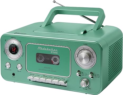 Studebaker Bluetooth Portable Stereo CD, AM/FM Stereo Radio and Cassette Player/Recorder (Teal & Silver)