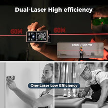 Load image into Gallery viewer, CIGMAN Dual Laser Measuring Tool, 393ft/120M Bilateral Laser Measurement Tool, Rechargeable Laser Measure with M/in/Ft 6 Units, Backlit LCD Display, Angle Sensor, Pythagorean Mode, Area and Volume
