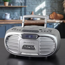 Load image into Gallery viewer, Studebaker Retro Edge Big Sound Bluetooth Boombox with CD/Cassette Player-Recorder/AM-FM Stereo Radio (Silver/SB2150S)
