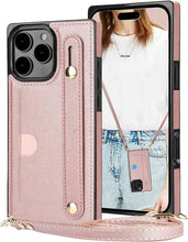 Load image into Gallery viewer, CCSmall for Apple iPhone 16 Pro Case Crossbody with Card Slot Holder for Women, Removable Adjustable Shoulder Strap Lanyard with Wristband Kickstand Phone Cover Case for iPhone 16 Pro KB Rose
