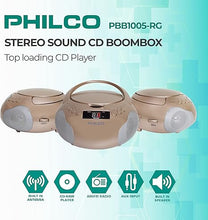 Load image into Gallery viewer, Philco Portable CD Player Boombox with Speakers and AM FM Radio | Rose Gold Boom Box CD Player Compatible with CD-R/CD-RW and Audio CD | 3.5mm Aux Input | Stereo Sound | LED Display
