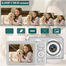 Load image into Gallery viewer, Digital Camera, Rechargeable 30MP 1080P Point and Shoot Digital Camera with 32GB Card and 2 Batteries 18X Digital Zoom Compact Small Camerafor Kids/Teens/Seniors/Beginners(Silver)
