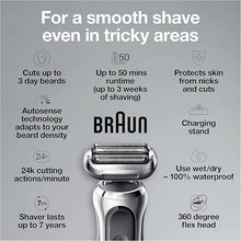 Load image into Gallery viewer, Braun Series 7 7032cs Flex Electric Razor for Men, Wet &amp; Dry, Electric Razor, Rechargeable, Cordless Foil Shaver with Beard Trimmer and Charging Stand, Silver
