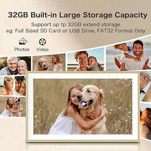 Load image into Gallery viewer, Digital Picture Frame, Frameo 15.6 inch Large Digital Photo Frame Wifi, 32GB Capacity, 1920*1080 IPS FHD Touch Screen, Electronic Frame Slideshow, Tabletop&amp;Wall-Mounted, Gifts for Mom, Women, Golden
