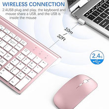 Load image into Gallery viewer, Wireless Keyboard and Mouse with Mouse Pad Ultra Slim Combo, MOOJAY 2.4G USB Quiet Compact Scissor Switch Keyboard Mice Set with Cover, 2 AA and 2 AAA Batteries, for Laptop/PC/Windows-Rose Gold White
