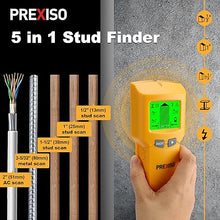 Load image into Gallery viewer, PREXISO Stud Finder Wall Scanner 5-In-1 Wall Stud Finders &amp; Scanners, Stud Finder Tool for Wood Ac Wire Metal Studs Joist Pipe, Stud Detector De Madera En Paredes, Beam Finders for Center and Edge
