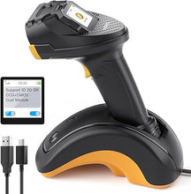 Load image into Gallery viewer, Inateck Bluetooth Barcode Scanner, 2D 1D Wireless Handheld Scanner, QR Code Scanner, Equipped with a Touchscreen and Smart Base, CMOS+CCD Dual modules, Larger scanning Range, Supports app SDK, P8.
