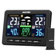 Load image into Gallery viewer, Wireless Weather Station with Outdoor Remote Sensor Indoor/Out Temperature and Humidity Alarm Clock Calendar Weather Forecaster with Color LCD Display
