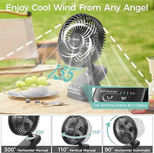Load image into Gallery viewer, 7&#39;&#39; Portable Clip on Fan, 10000mAh Rechargeable Battery Operated Table Fan, Max 40H Cooling,4 Speeds Auto Oscillating Desk Fan with Sturdy Clamp for Camping Outdoor Travel RV Home Office Hurricane
