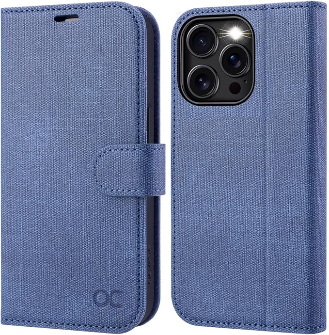 OCASE Compatible with iPhone 16 Pro Wallet Case, PU Leather Flip Folio Case with Card Holders RFID Blocking Kickstand [Shockproof TPU Inner Shell] Phone Cover 6.3 Inch 2024, Denim Blue