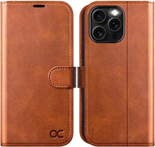 Load image into Gallery viewer, OCASE Compatible with iPhone 16 Pro Wallet Case, PU Leather Flip Folio Case with Card Holders RFID Blocking Kickstand [Shockproof TPU Inner Shell] Phone Cover 6.3 Inch 2024, Brown
