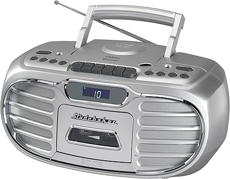 Studebaker Retro Edge Big Sound Bluetooth Boombox with CD/Cassette Player-Recorder/AM-FM Stereo Radio (Silver/SB2150S)