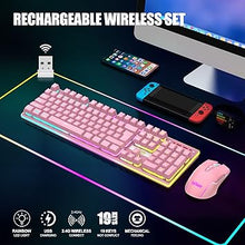 Load image into Gallery viewer, RedThunder K10 Wireless Gaming Keyboard and Mouse Combo, LED Backlit Rechargeable 3800mAh Battery, Mechanical Feel Anti-ghosting Keyboard + 7D 3200DPI Mice for PC Gamer (Pink)
