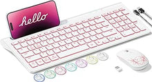 Load image into Gallery viewer, Wireless Keyboard and Mouse, Rechargeable, Adjustable 7 Color Backlight, Ergonomic, Quiet, with Phone Holder, 2.4G Stable Connection Slim Mac Keyboard and Mouse (White)
