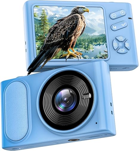 4K Digital Camera, 64MP Compact Camera with Autofocus, Digital Point and Shoot Camera with Anti-Shake, 16X Zoom Small Travel Digital Camera, 32GB Card, 2 Batteries for Beginners and Teens(Blue)