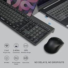 Load image into Gallery viewer, Wireless Keyboard and Mouse Combo, 2.4Ghz Silent Wireless Computer Keyboard with Phone Tablet Holder, 3 DPI Adjustable Ergonomic Mouse, Compatible with Mac Windows (Gray &amp; Black)
