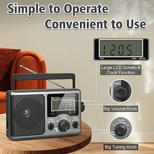 Load image into Gallery viewer, Portable AM FM Shortwave Radio,Battery Operated Radio by 4D Cell Batteries or AC Power Transistor Radio with LCD Display,Time Setting,3.5mm Earphone Jack,Big Speaker,High/Low Tone for Home,Gift
