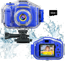 Load image into Gallery viewer, Agoigo Kids Waterproof Camera Toys for 3-9 Year Old Boys Girls Christmas Birthday Gifts HD Children&#39;s Digital Action Camera 2 Inch Screen with 32GB Card (Dark Blue)
